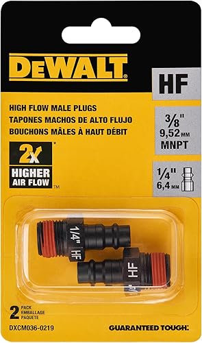 Miniatura 4 de DEWALT Enchufe de alto flujo 3/8 "NPT - 1/4 "flujo macho 2 paquetes. con accesorios FNPT de 3/8 ", cuerpo de alto flujo de 1/4", esencial para