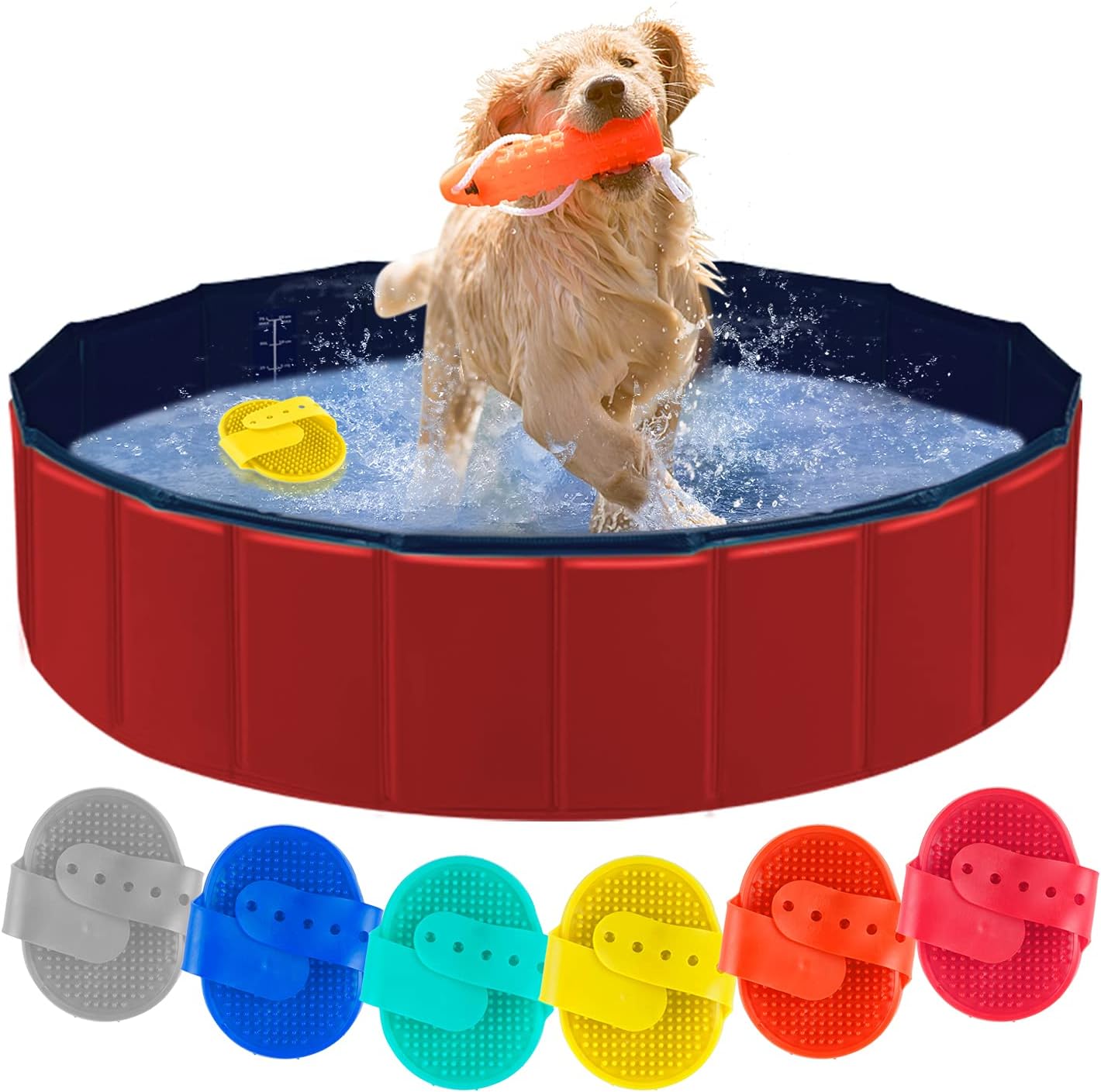Forever Speed Dog Pool Foldable Pet Pool Portable Swimming Pool Padding Pool Bathing Tub in Safty PVC (120×30CM, Red) …