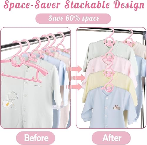 Miniatura 3 de HGYZE Perchas para bebé para armario, 20 unidades, color rosa, para niños, perchas ajustables a granel de 11 a 14 pulgadas para recién nacidos,