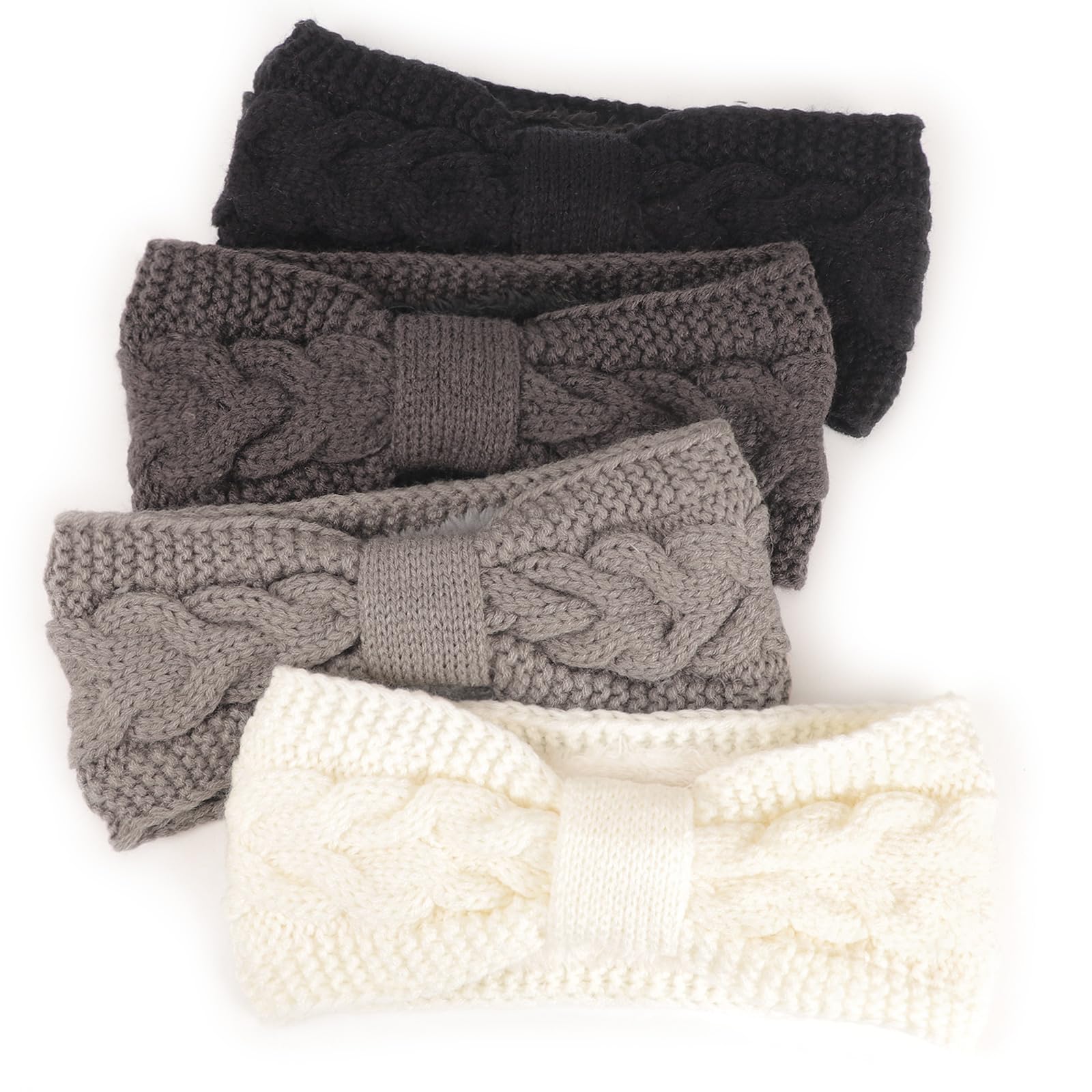 DRESHOW Damen Warm Gestricktes Stirnband Winter Ohrenwärmer Gehäkelte Kopfwickel Dickes Fleecefutter Haarbänder