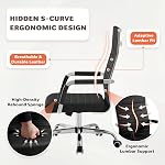 Furmax Ribbed Office Desk Chair Mid-Back PU Leather Executive Conference Task Chair Adjustable Swivel Chair with Arms (Black)