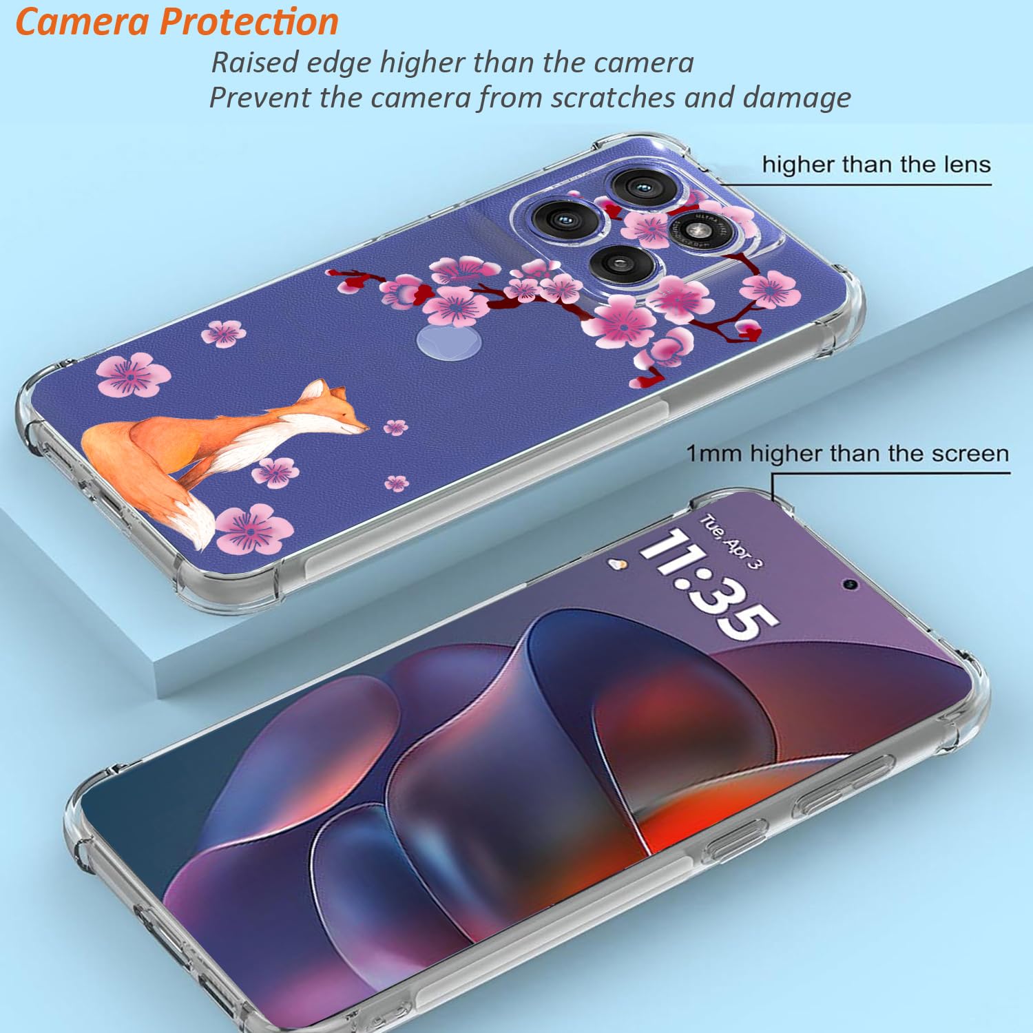 SEAHAI Motorola Moto G34 5G Case, Ultra Thin Soft Silicone Case Cover With Transparent TPU Back Shockproof Fashion Flowers Pattern Slim Colorful Case
