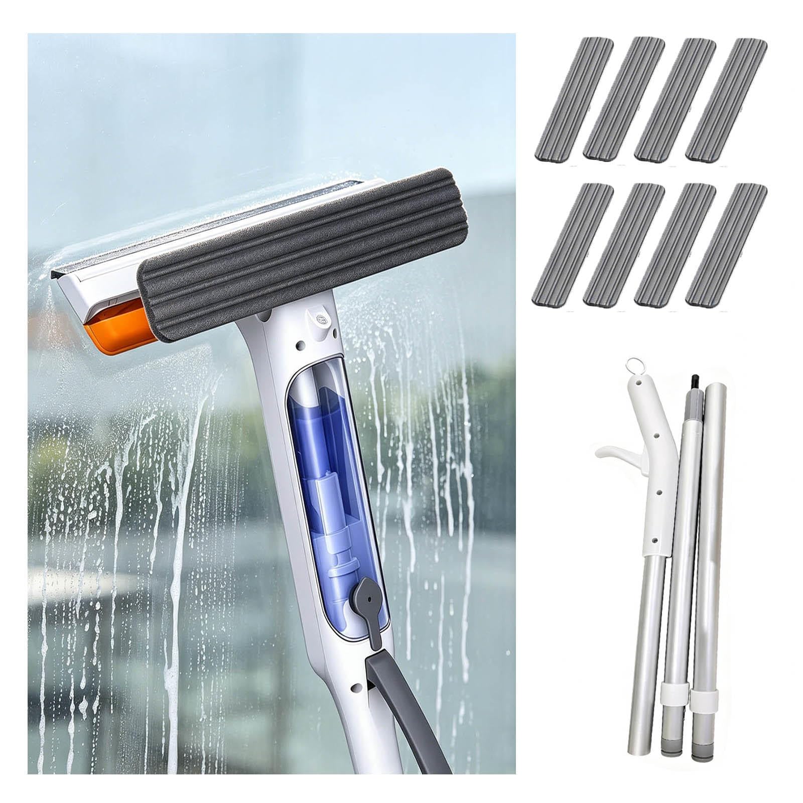 Limpiacristales 4 en 1 con Mango Telescópico de Ventanas con Depósito de Agua Residual Limpiador de Ventanas Adecuado para Múltiples Escenarios