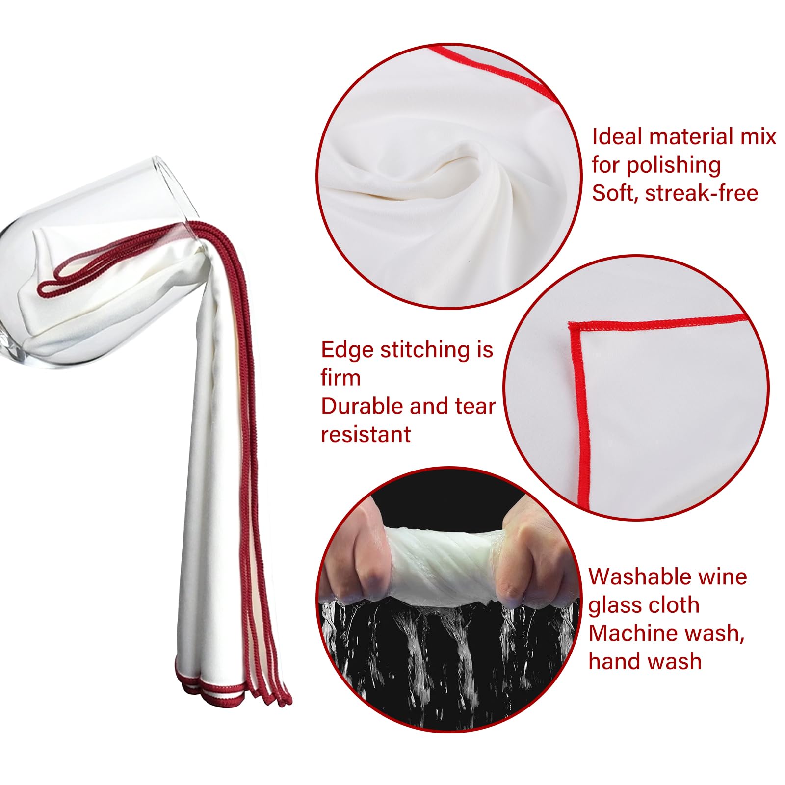 Lot De 4 Chiffons Microfibre Extra-Larges Pour Verres à Vin 45x60cm - Réutilisables, Sans Traces, Bord Rouge