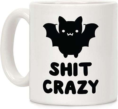 LookHUMAN Bat Shit Crazy White Taza de café de cerámica de 11 onzas disponible en Yaxa Peru