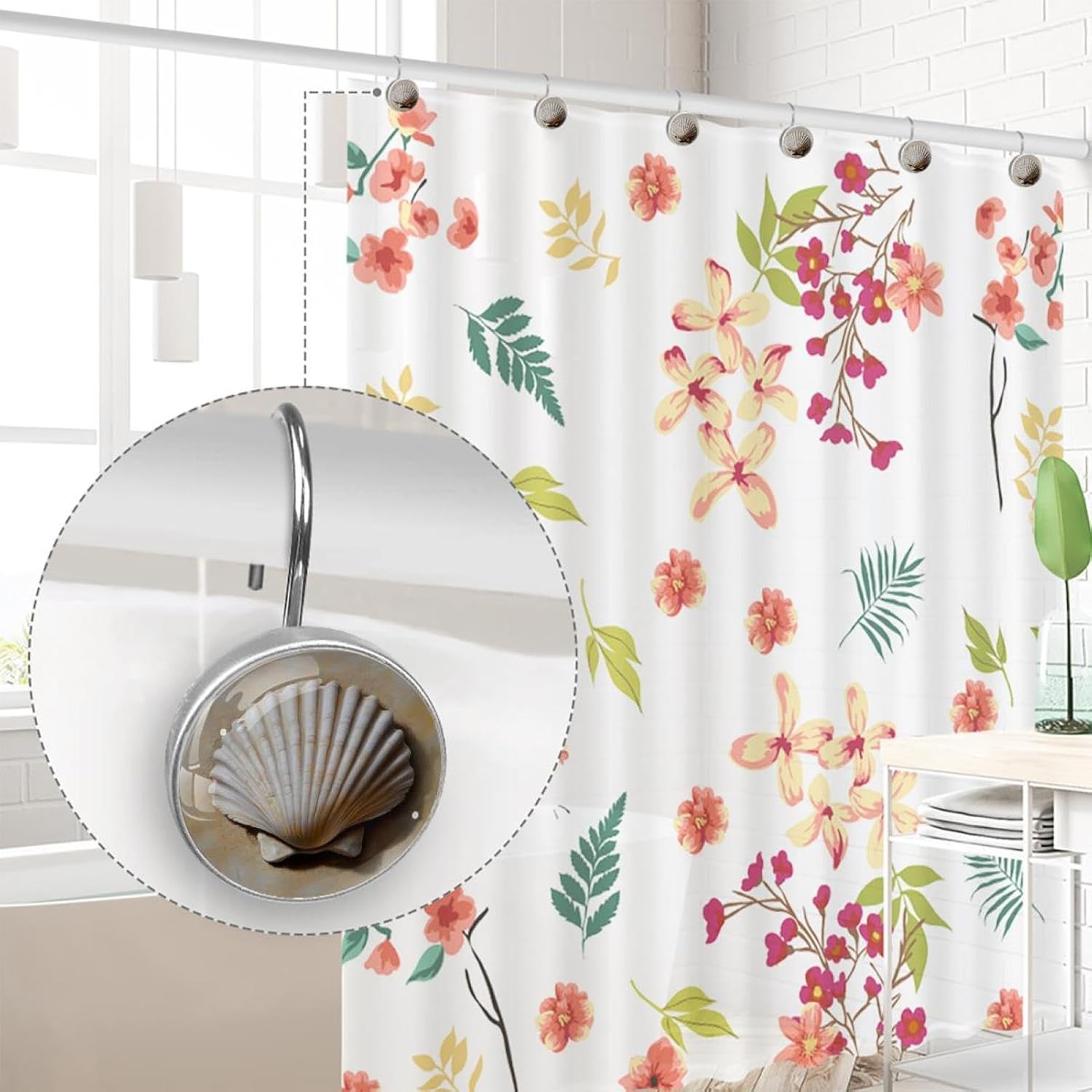 12PCS_Shell Sand Shower Curtain Hooks Metal Rust Resistant Decorative Shower Curtain Hooks Bathroom Decorations