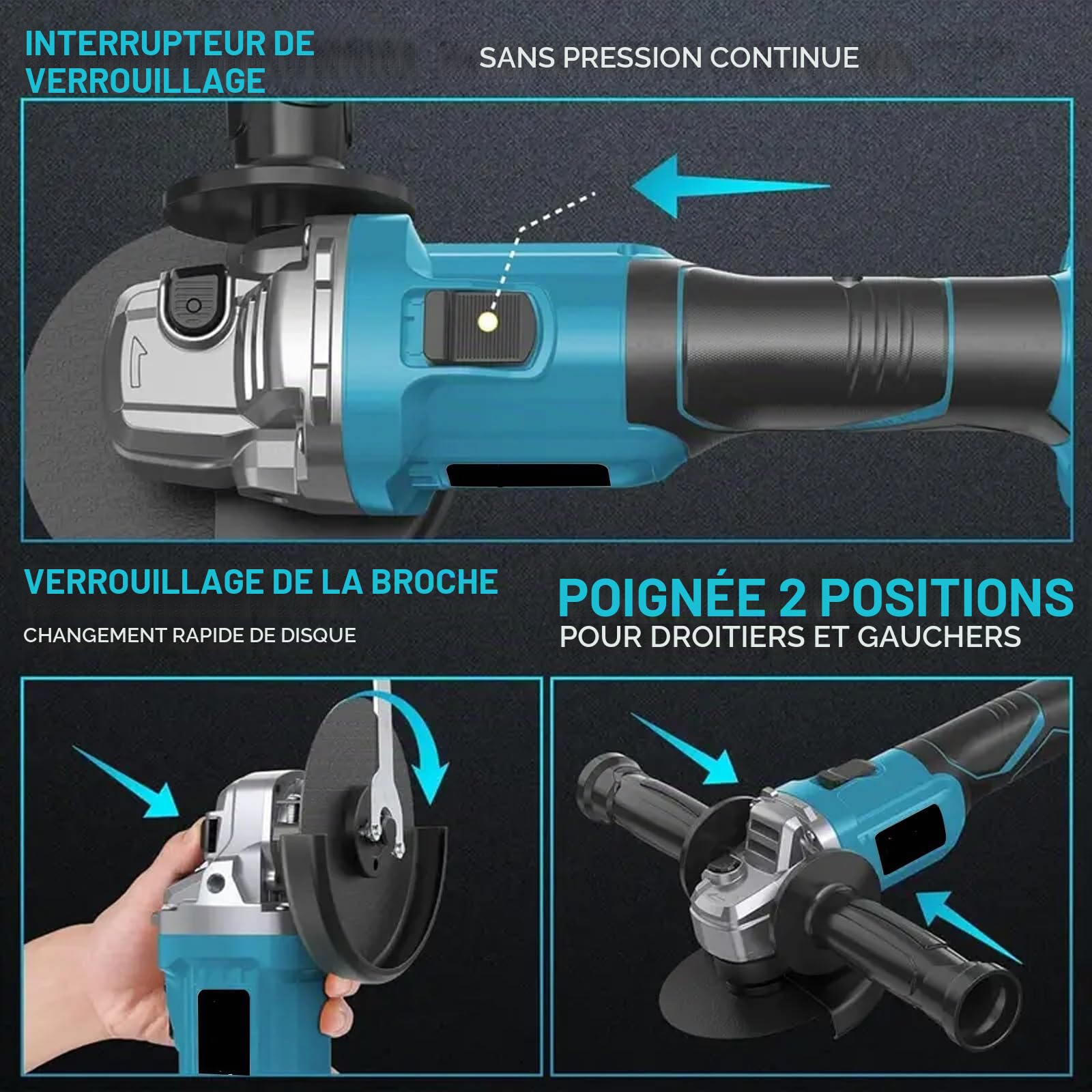 Disqueuse sans Fil avec Batterie, 21V 1500W Ø125mm 15000tr/min, Mini Meuleuse d'Angle sans Balais avec Chargeur, 50mm Profondeur de Coupe pour Couper Polir Poncer