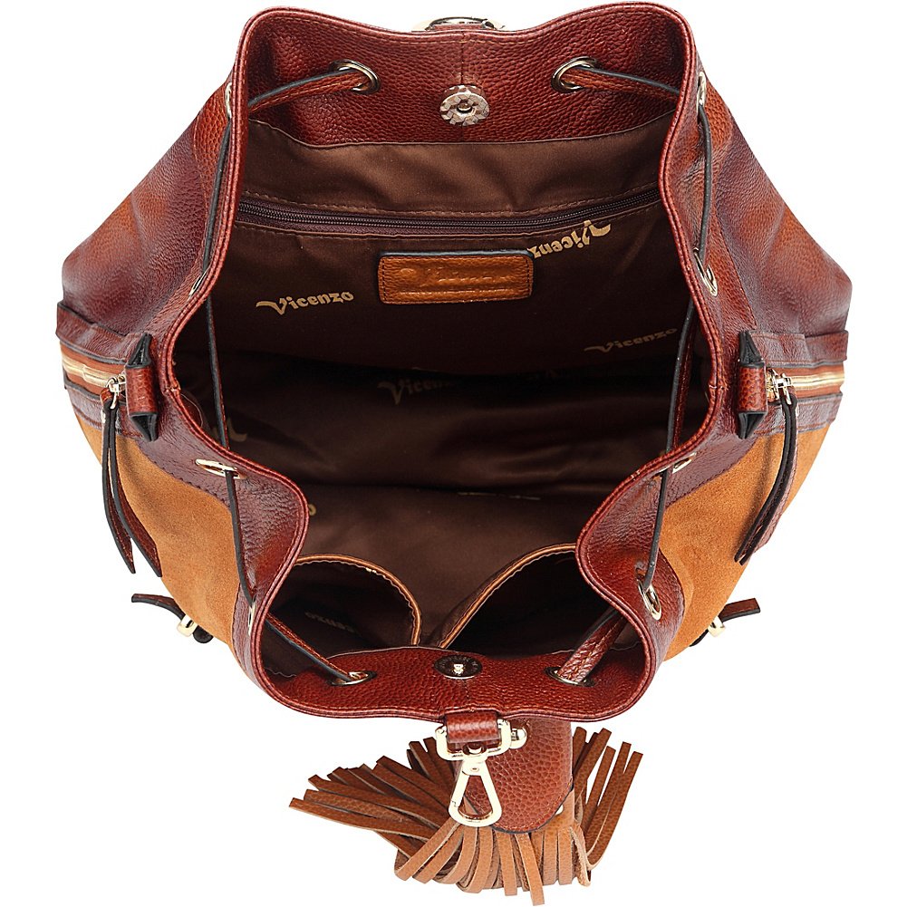 Vicenzo Leather Sonia Suede Leather Convertible Bucket Bag (Brown)