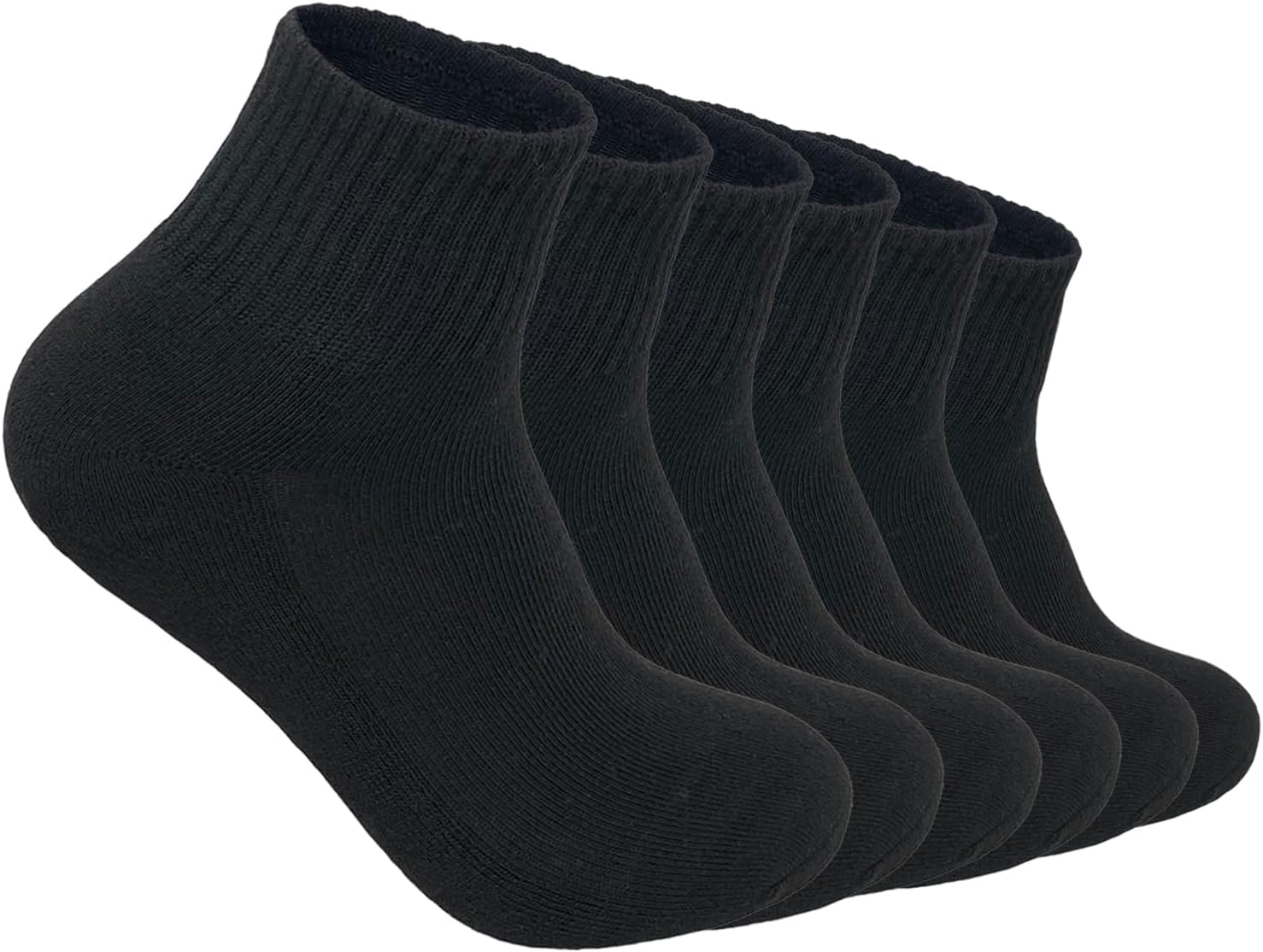 Glory Max 6 Pairs Men Cotton Solid Athletic Ankle Quarter Socks with Cushioning