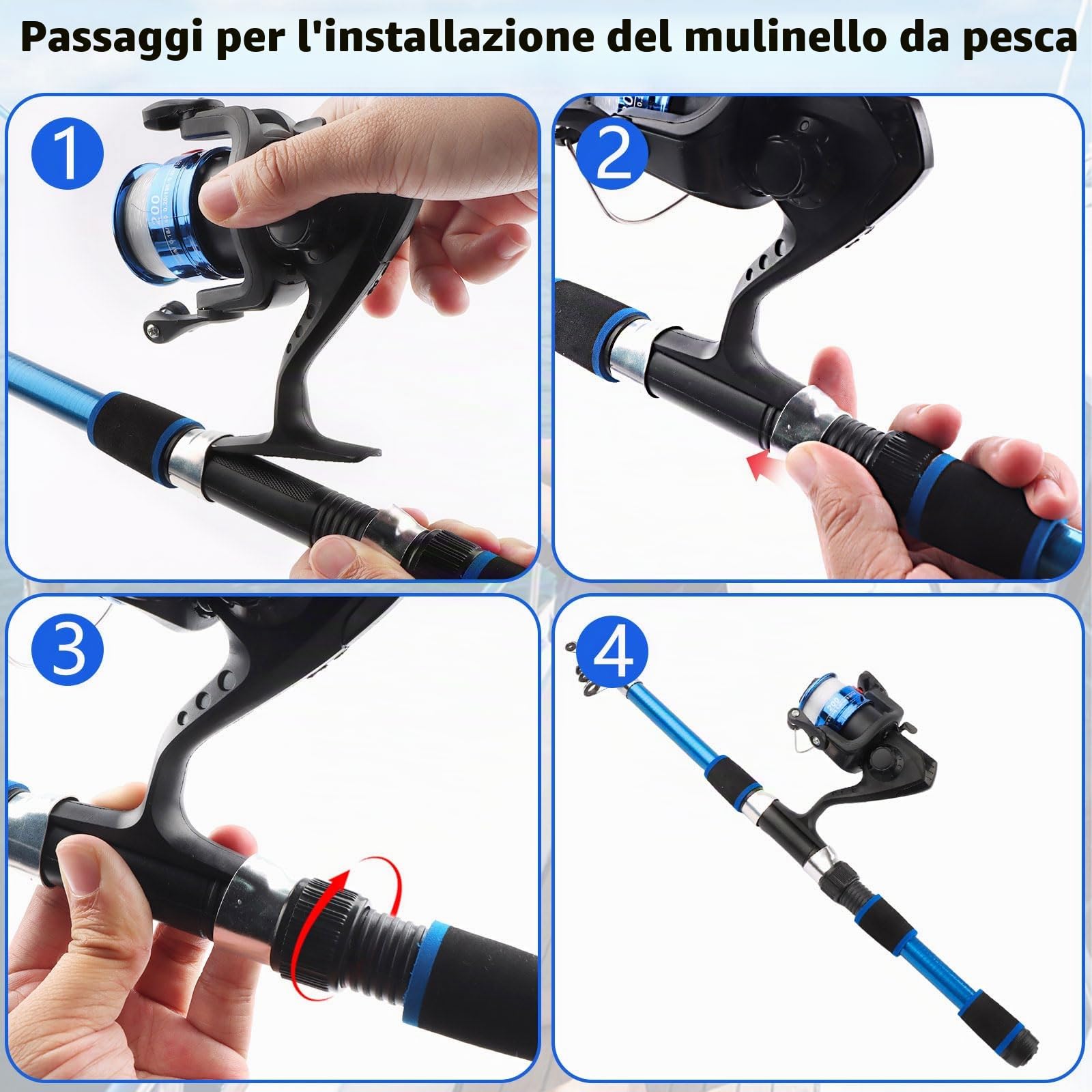 Kit Pesca Bambini 55 Pezzi Canna Telescopica 1,8m | Set Pesca Principianti con Mulinello Esche Guadino Borsa Trasporto per Bambini e Bambine da 3 Anni