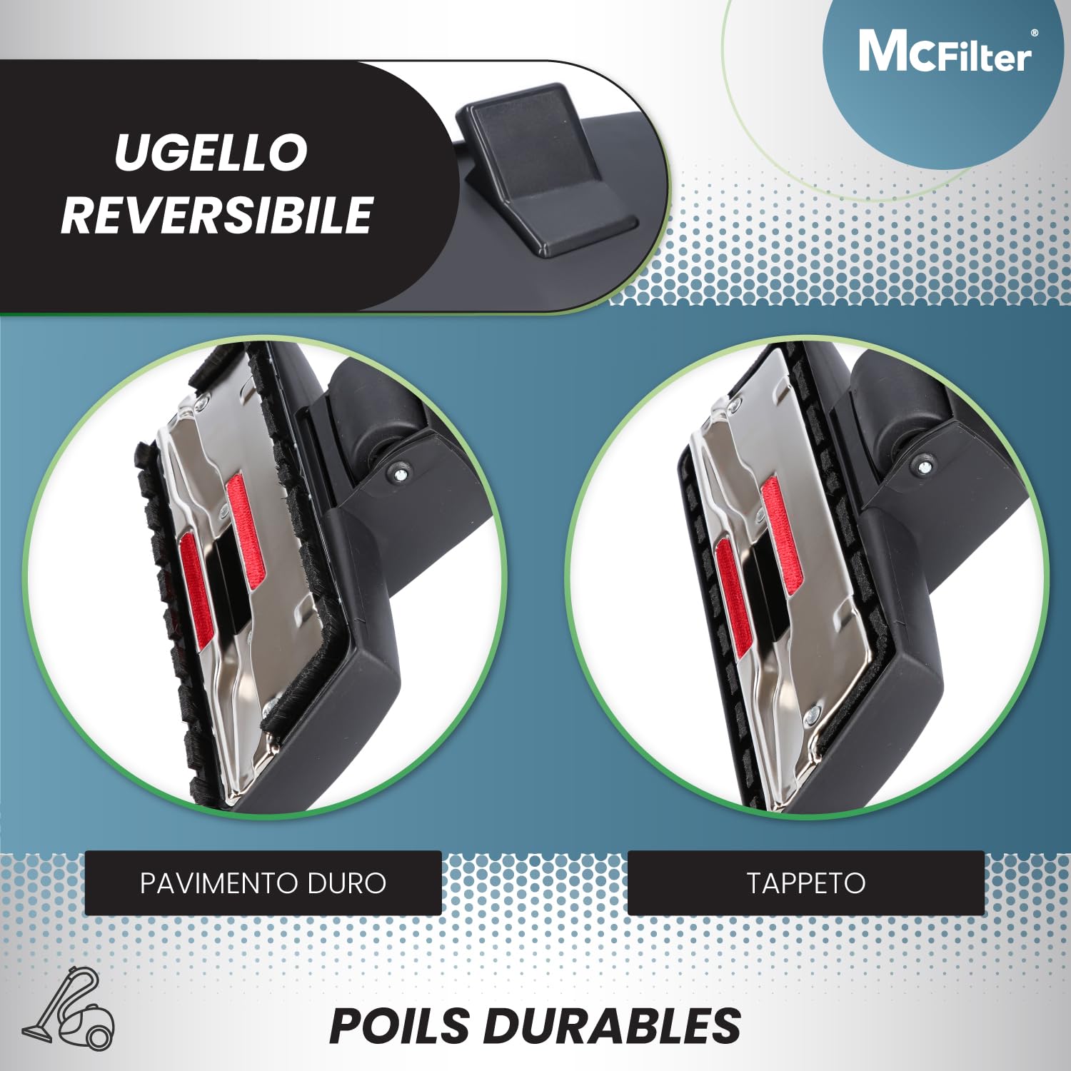 McFilter I Bocchetta combinata per pavimenti adatta per aspirapolvere Miele serie C1, C2, C3, S8000, S2, S3, S4, S5, S6, completo, compatto, classico, 35 mm, commutabile e funzione di parcheggio