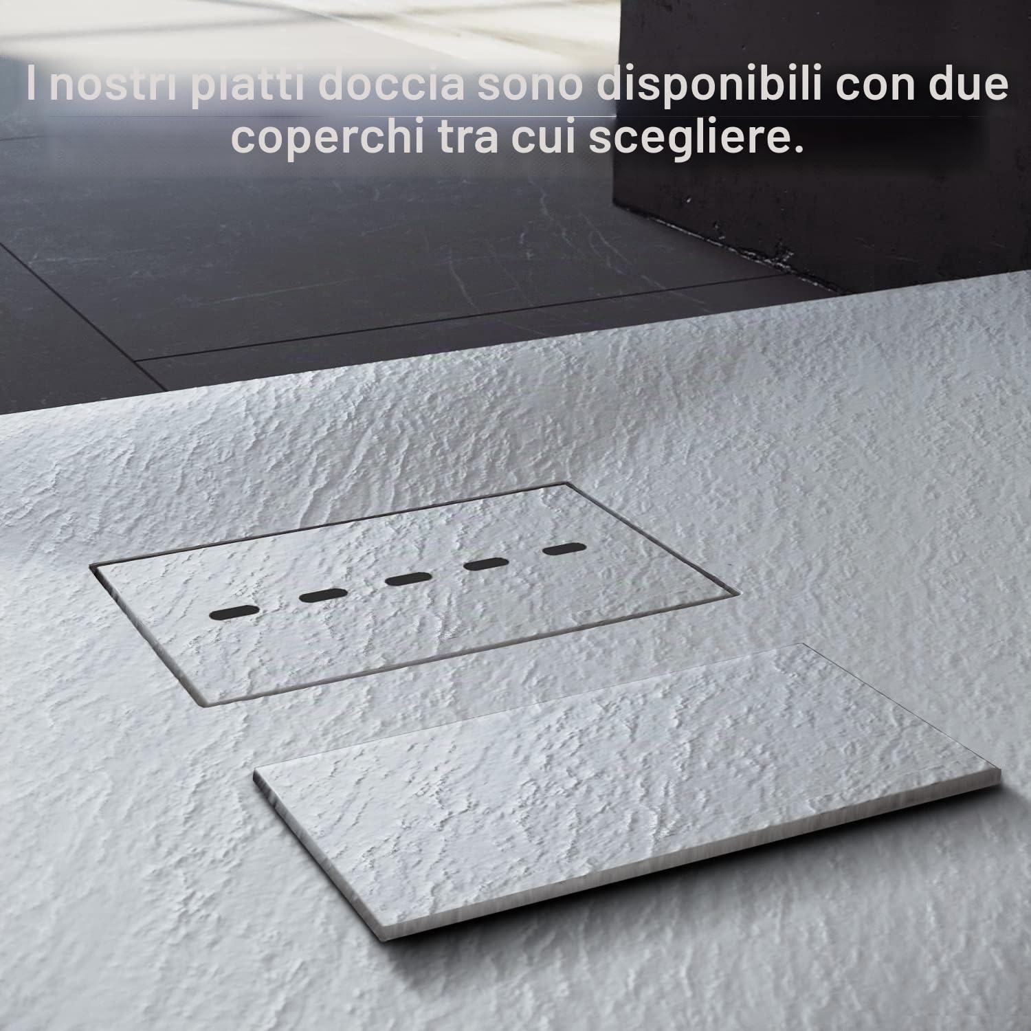 SONNI Piatto Doccia 160x80 cm, conEffetto Ardesia e Struttura Antiscivolo, Piatto Doccia Super Piatto Bianco Comprensivo di Sifone e Griglia
