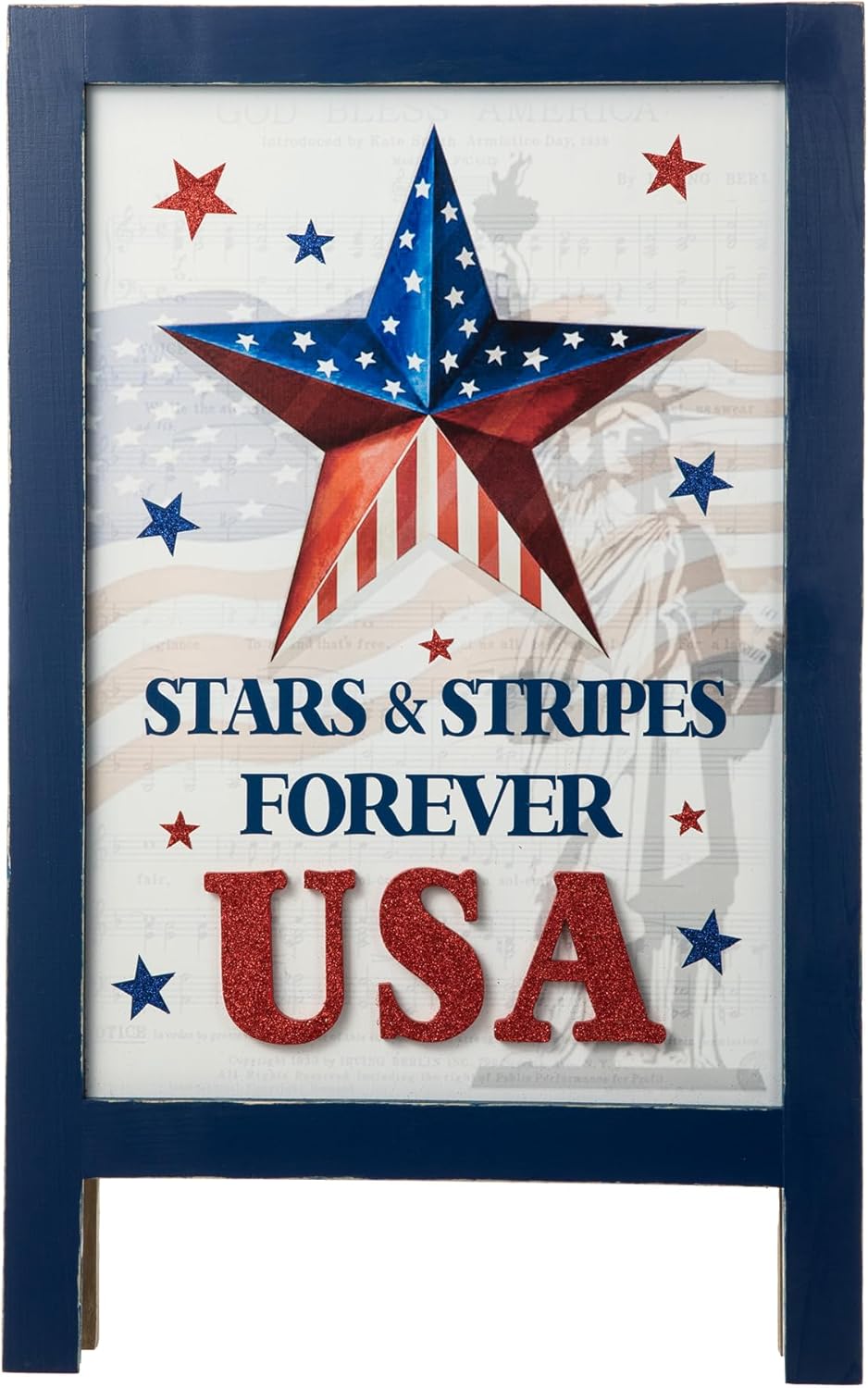 Glitzhome 4th of July Porch Sign 24" Patriotic Wooden Easel Porch Sign Wall Hanging Decor