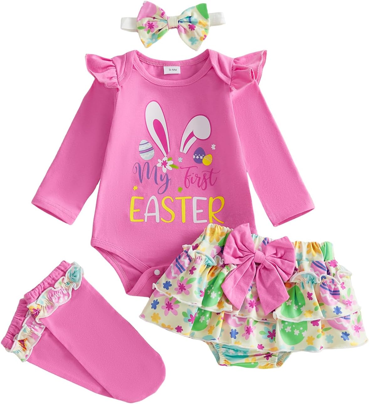 Newborn Baby Girl My 1st Easter Outfit Bunny Romper Bloomers Tutu Skirt Socks Headband Set First Easter Outfit