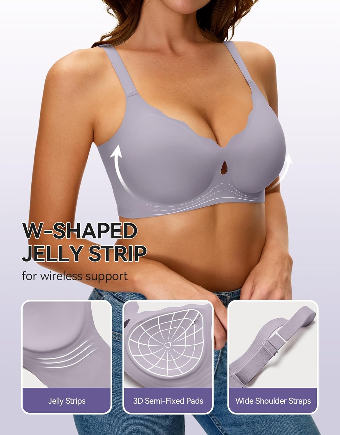 NIASOUL Wireless Bras for Women Seamless Push Up Full Coverage Bralette No Underwire Comfort Everyday T Shirts Bra - Image 4