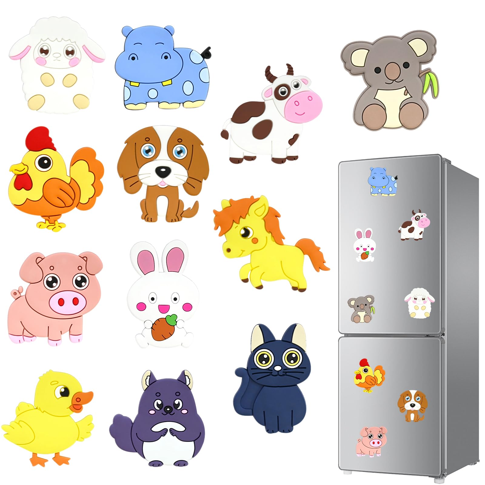 Tagmeiu Multi-Colored 12 Pcs Fridge Magnets For Kids, Cute Farm Animals Fridge Magnet For Toddlers, Montessori Educational Animal Magnets, Baby Refrigerator Magnet Gift