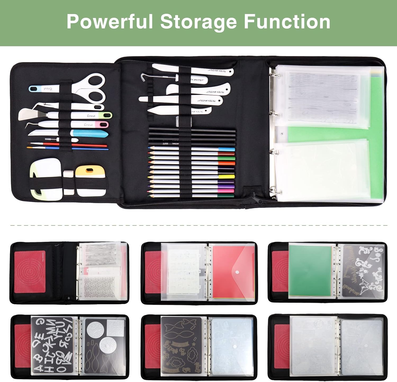 Enjoy Myself Stamp and Die Cut Storage Bag with Pockets,Rubber Magnetic Sheets and Clear Stamp Storage Panels