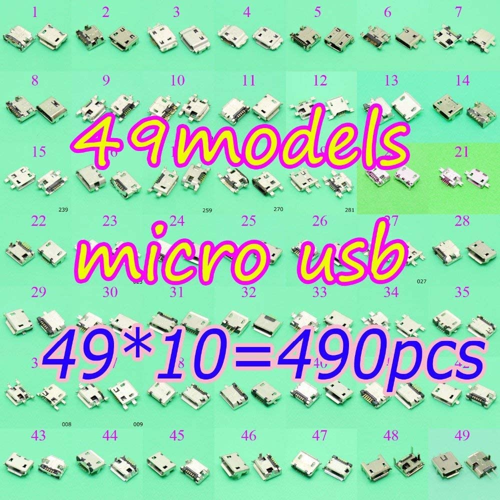 RJ Traders49Models 490X Micro USB Jack 5Pin, 7 pin Micro USB Connector Micro USB Jack Charging Port Socket for Samsung PAD/Tablet/Mobile