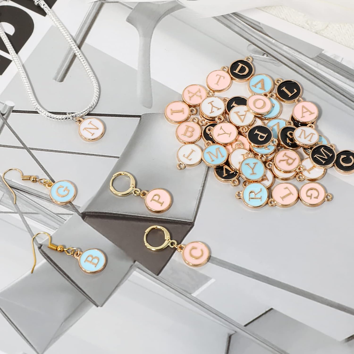 104 PCS Letter Charms for Jewelry Making - Double Sided Alphabet & Initial Charms for Necklace & Bracelet