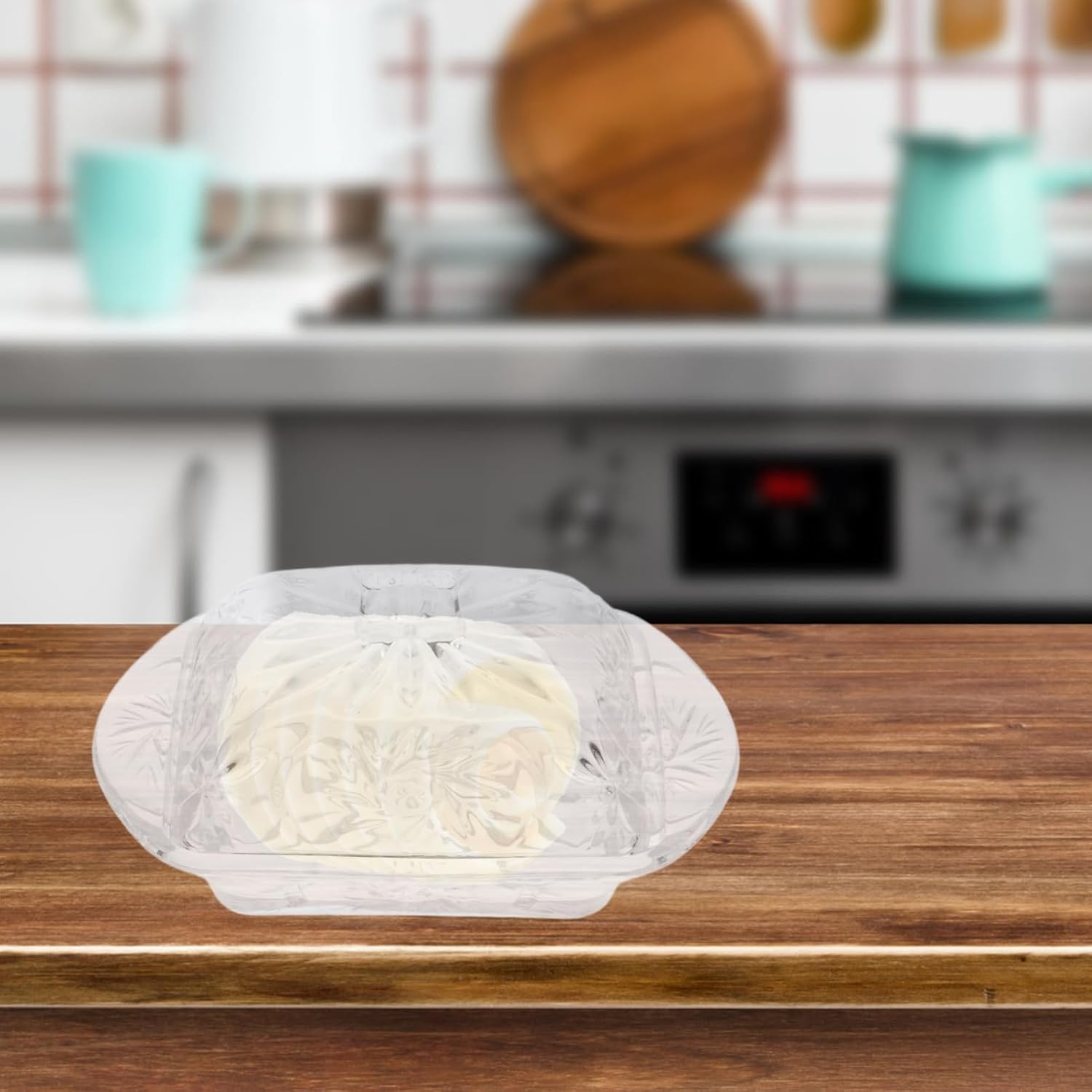 Mikinona Glass Butter Holder Butter Box Dome Lid Cheese Storage Container for Dessert