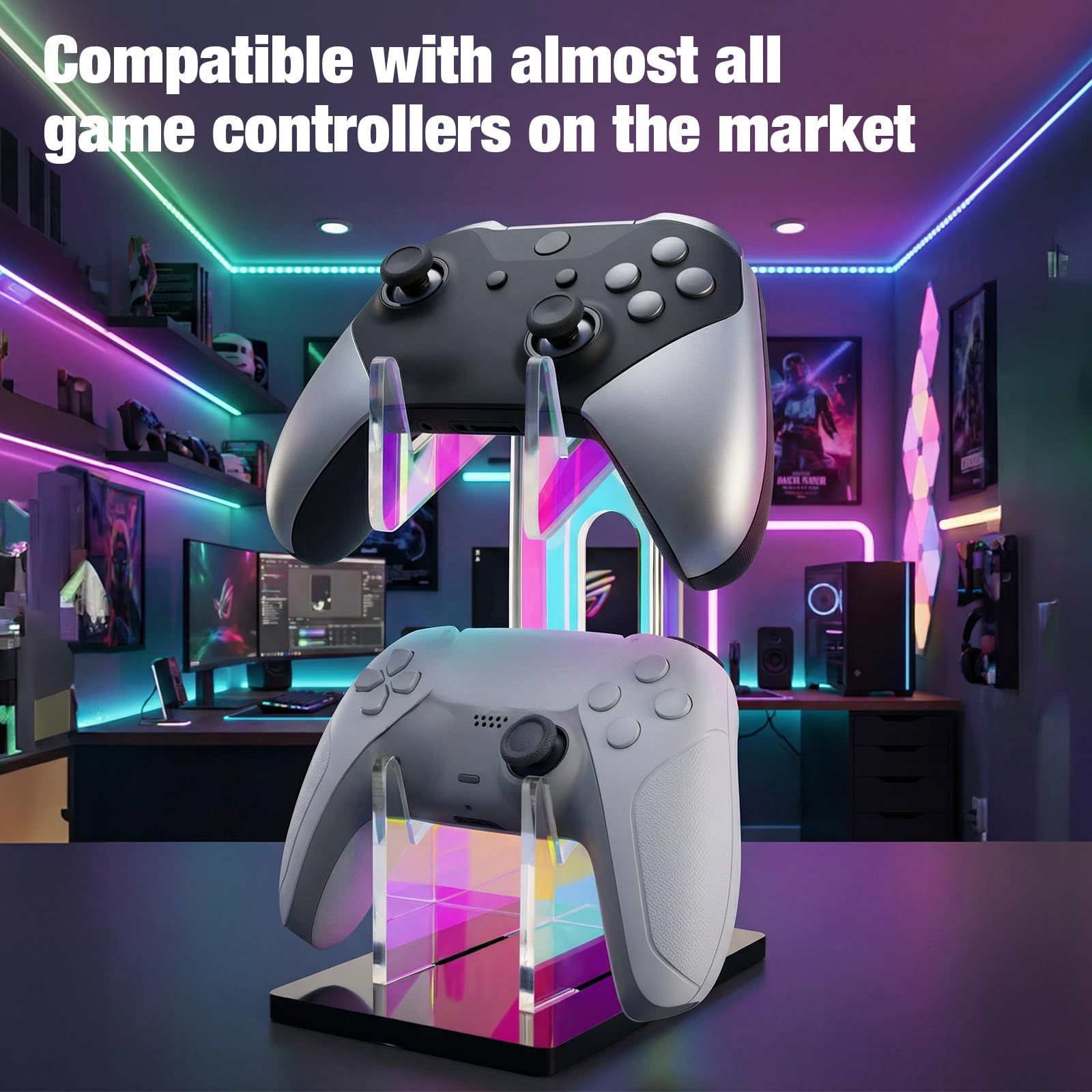 NiHome Supporto universale per controller di gioco a 2 livelli in acrilico iridescente per PS5 Xbox ONE Switch colorato supporto per controller accessori da gioco antiscivolo stabile acrilico