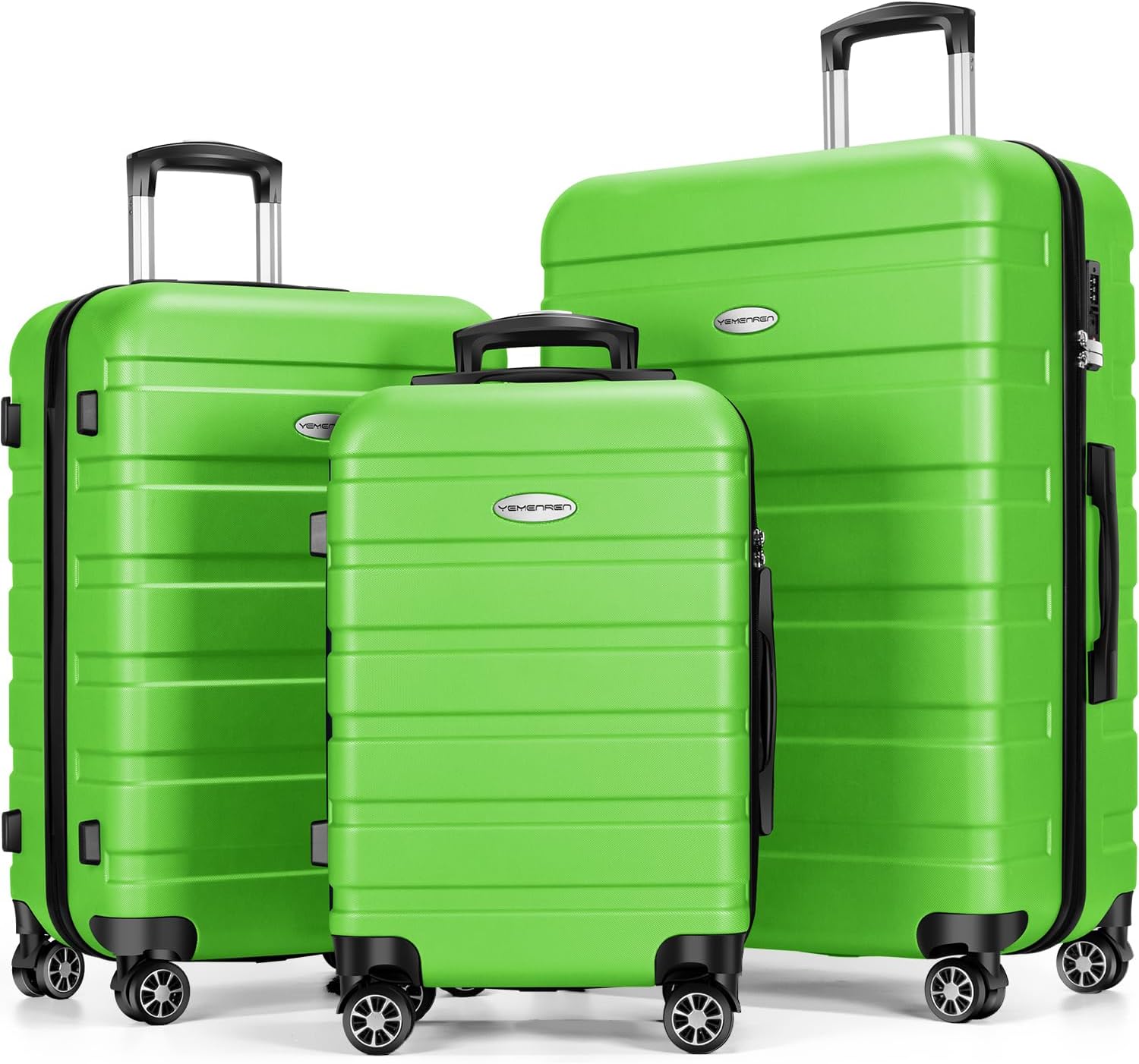 Luggage Sets Hardside Lightweight Suitcase with Spinner Wheels TSA Lock, 3-Piece Set (20/24/28), Green