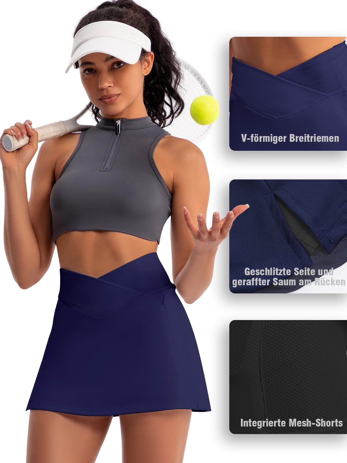 Gonna sportiva da donna, con 4 tasche e pantaloni, elasticizzata, da golf, per escursioni, ciclismo
