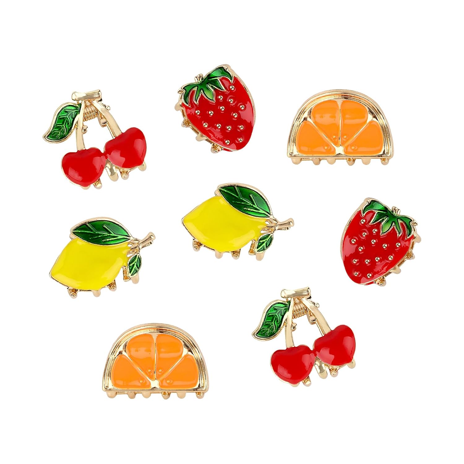 8Pcs Mini Fruit Hair Calw Clips for Women Girls Cherry Lemon Strawberry Orange Designs Metal Hair Clips Fun Summer Hair Accessories