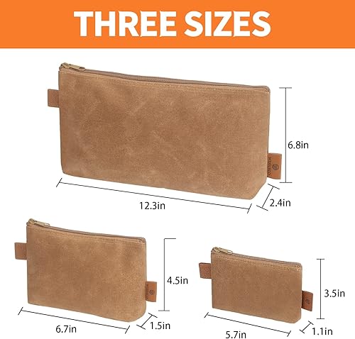 Miniatura 4 de Bolsa de Lona con Cremallera, Paquete de 3 Organizador de Bolsa Pequeña para Herramientas, Bolsa Mini con Cremallera de Lona Encerada Resistente de