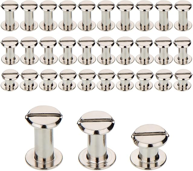 75 Sets Silvery Chicago Screws Assorted Kit 1/4 3/8 1/2 Inches Screw Posts Metal Accessories Nail Rivet Chicago Button For DIY Leather Decoration Bookbinding Round Flat Head Stud Screw