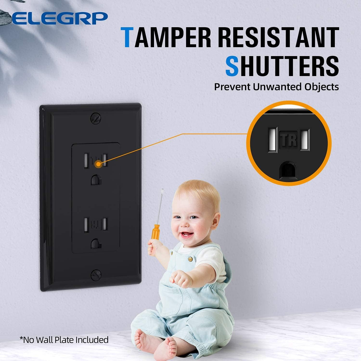 ELEGRP Tamper-Resistant Decorator Receptacle & ELEGRP 1-Gang Screwless Decorative Wall Plates