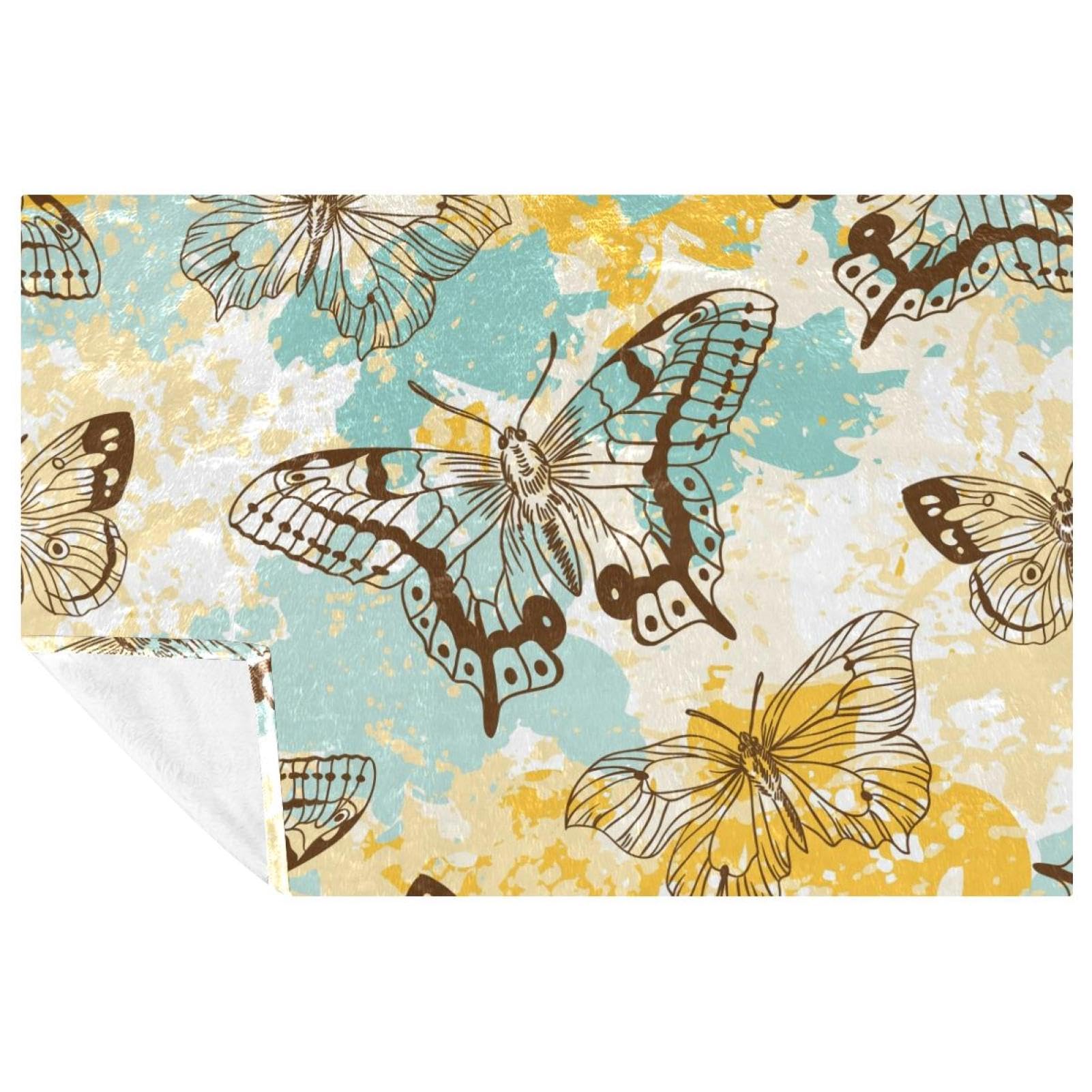 Couverture chaude imprimé papillon 150x100 cm pour lit, canapé et plaid de plage