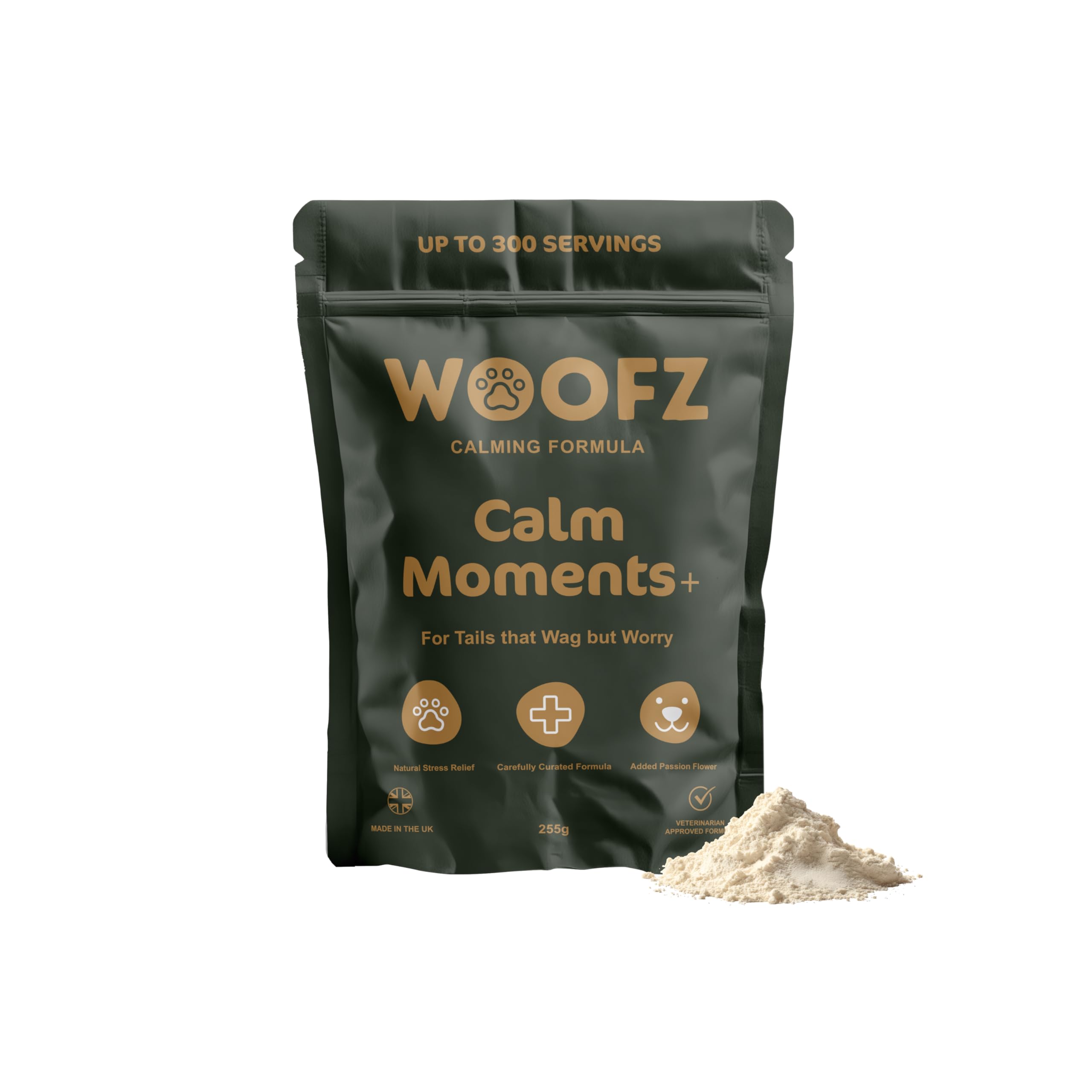 WOOFZ Calm Moments + Dog Calming Supplement Powder, Natural Stress and Anxiety Relief, with Passion Flower, 255g, up to 300 Servings