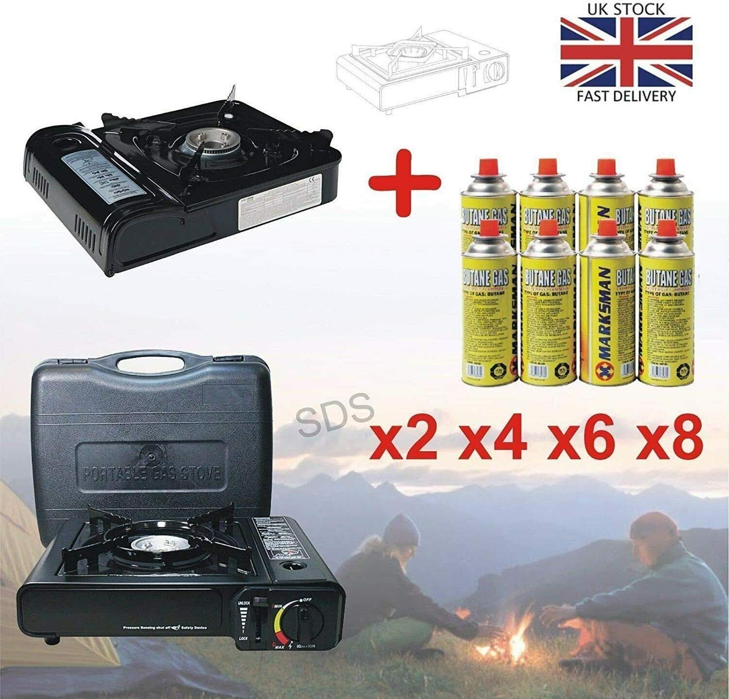 Pilot Imports PORTABLE GAS COOKER STOVE + 8 BUTANE BOTTLES CAMPING Buy