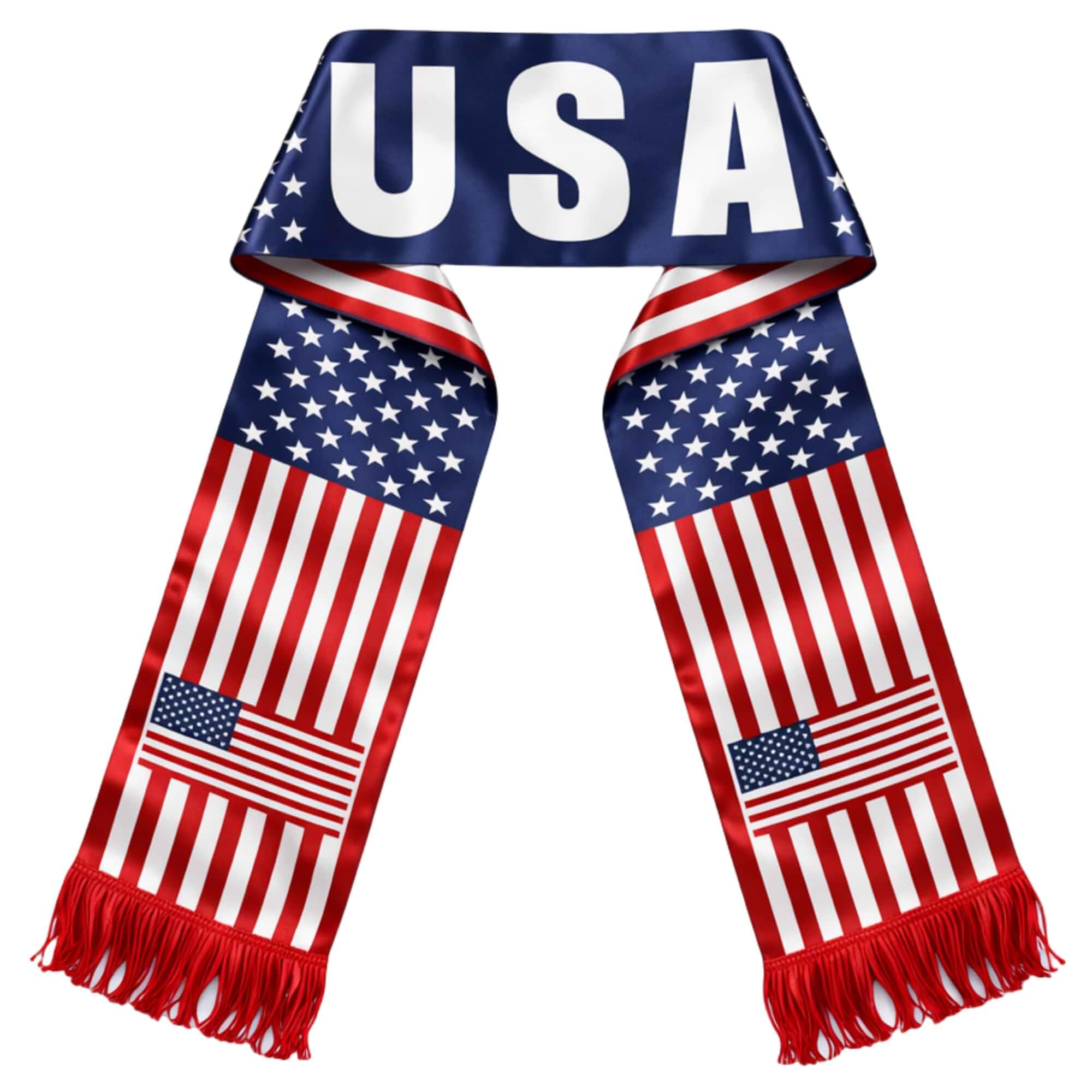 USA Soccer Scarf, American Flag Satin Fan Scarf, Red White Blue 5.5 x 53 In Patriotic Sports Supporter Accessory Game Day Stadium Tailgate Watch Party USA Flag Scarves for Soccer Fans