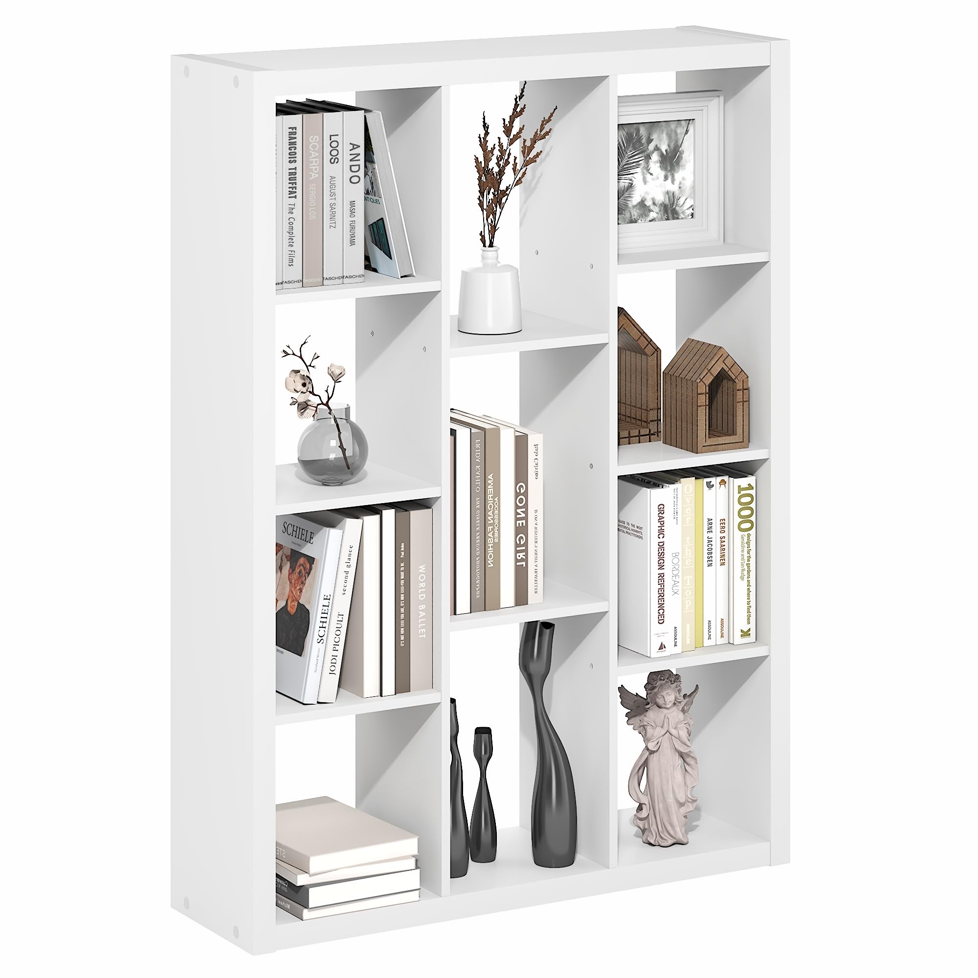 Furinno Viola 11-Cube Book Shelf, 1.2" Thick Frame, White