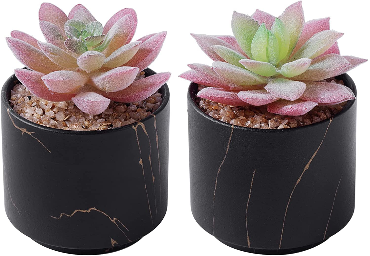 ZENMAG Fake Succulents, Mini Succulents Plants Artificial in Black Ceramic Pots for Desk Office Livingroom Bathroom and Home Decoration Set of 2 Artificial Succulents