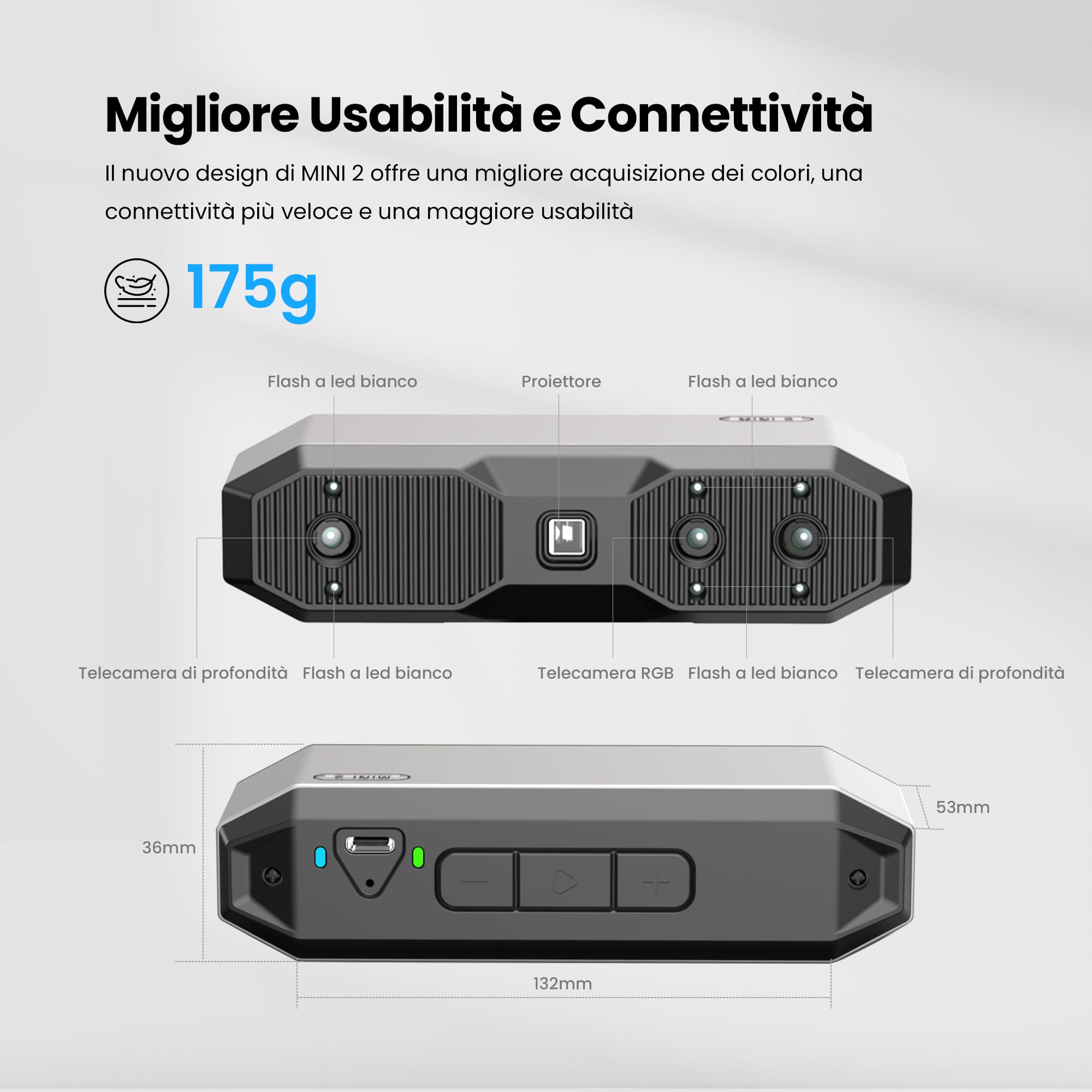 Revopoint MINI 2 Portatile 3D Scanner per Stampa 3D, Precisione 0,02 mm, Scansione Veloce 16fps, Luce Blu Industriale, Scanner per Modelli 3D a Colori per Denti, Gioielli e Piccoli Oggetti, Standard