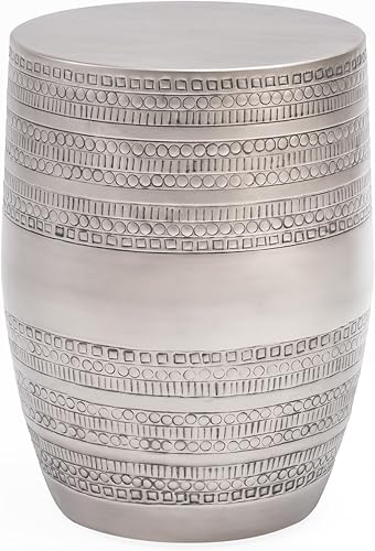 Miniatura 3 de Moderna mesa auxiliar redonda de aluminio martillado en relieve de metal, hierro estampado a mano, mesa auxiliar bohemia con forma de tambor, para