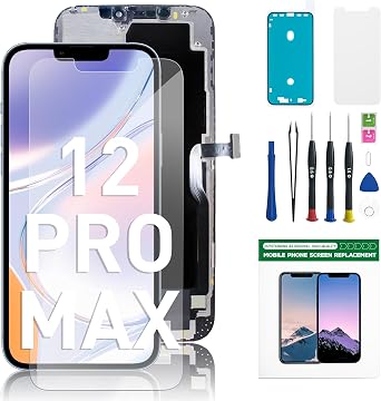 for iPhone 12 PRO Max Screen Replacement 6.7 Inch LCD Display & Digitizer Assembly, with Repair Tool Kit, Screen Protector & Adhesive Seal Fits A2342, A2410, A2412, A2411