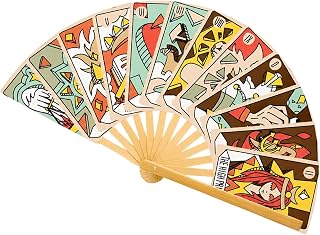 Tarot Cards Folding Hand Rave Fan,Tarot Astrology Decor Concert Popping Clack Fans for Line Dancing,Wall Fan Decor Witchy Gifts for Women Festival Party Gift,Large Folding Clap Clacking Handheld Fans