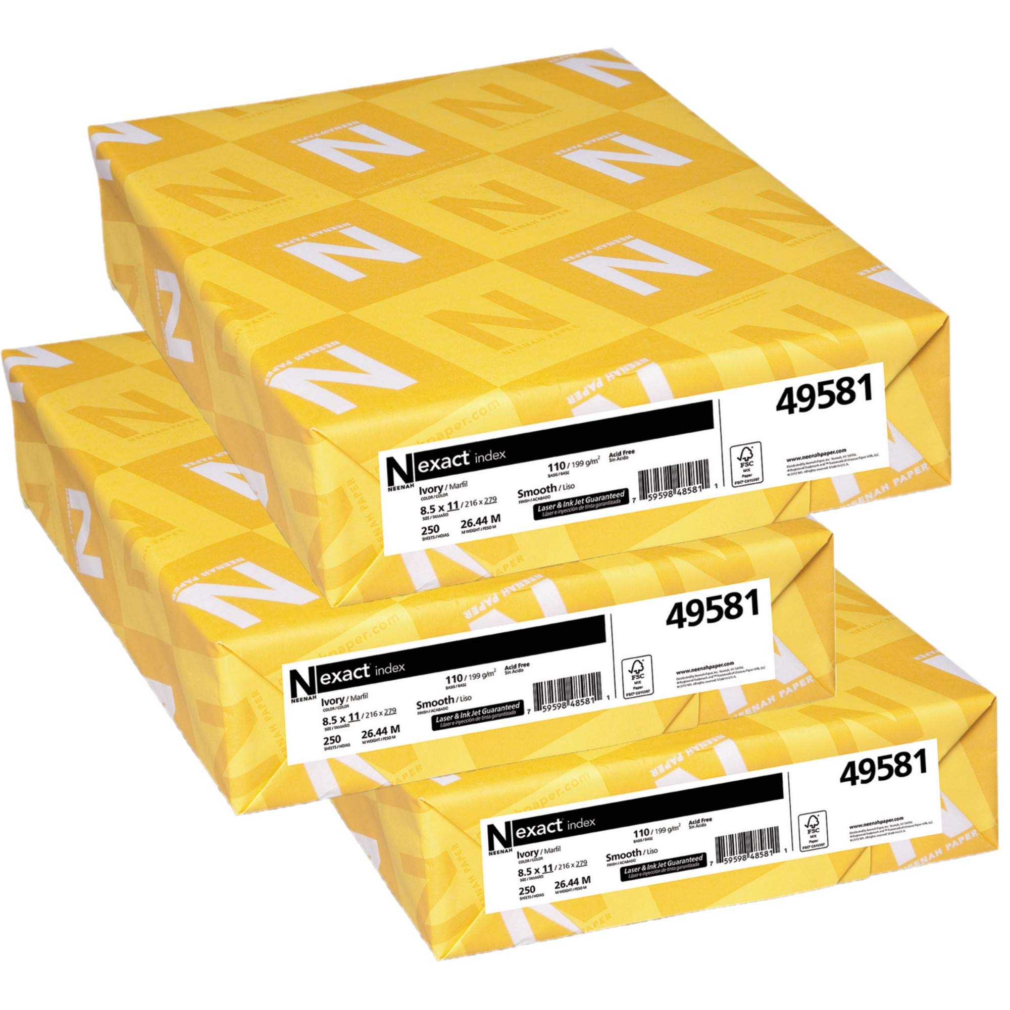 Wausau Exact 110, Index Cardstock, 250 Count, Ivory, 8.5 X 11 Inches (49581), Pack of 3 EachGreen SealGreen Seal