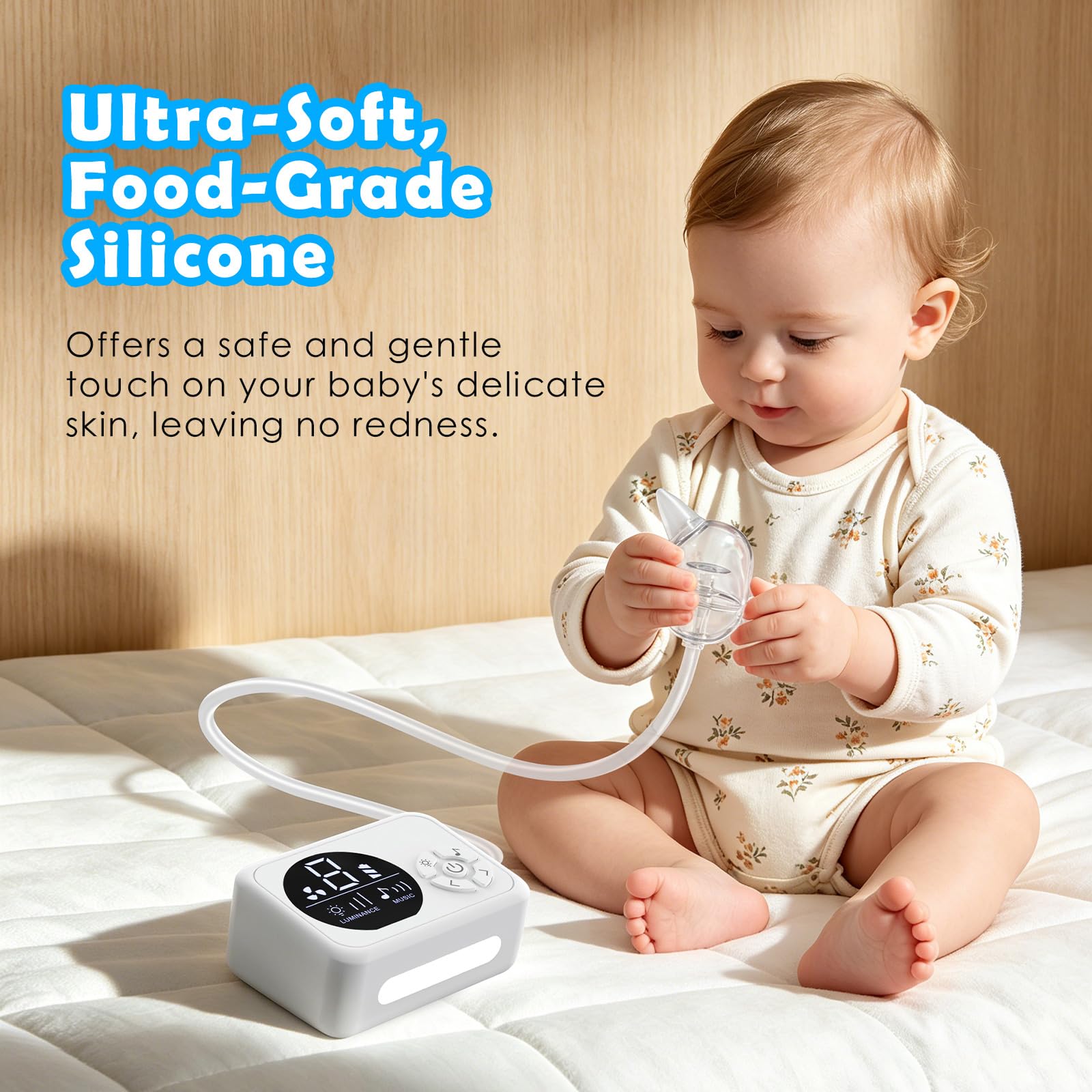 Baby Nose Cleaner mit 9 Saugstärken, 3 Größen Silikon Tipps, Nachtlicht & 10 Beruhigender Musik