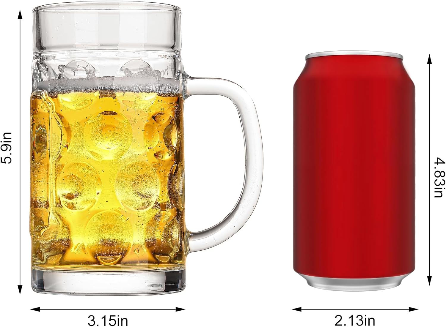 Freezer Beer Mugs, 20 oz Large Heavy Glass Mugs with Handles Set of 2, Clear Large Beer Steins for Tea, Coffee, Lead-Free Glasses Oktoberfest Style, Best Gifts for Dad Husband or Friend - Image 2