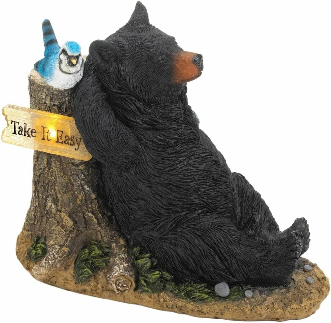 Lounging Bear with Bluebird Solar Garden Light