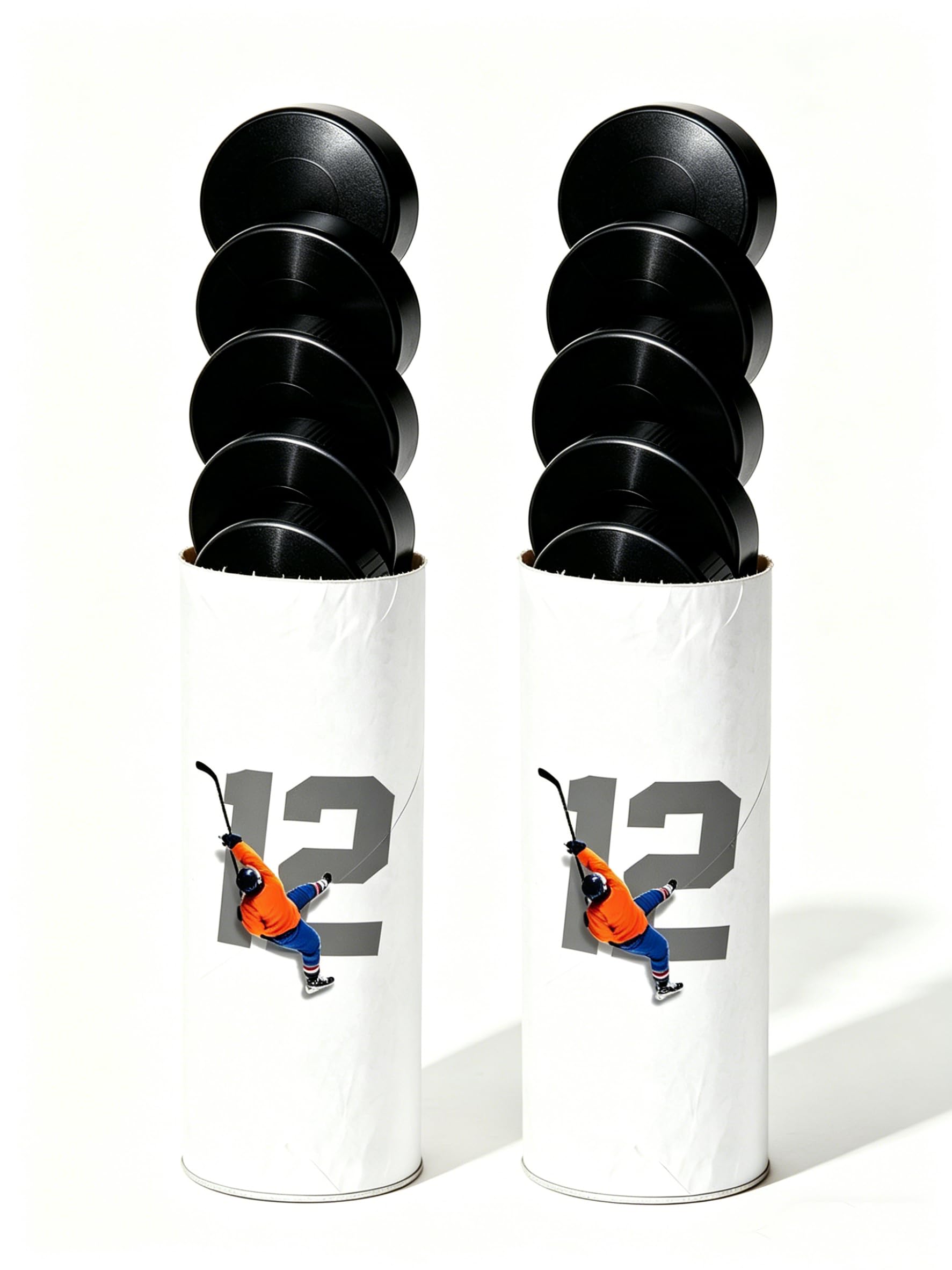 Lot de 24 disques de hockey sur glace en caoutchouc vulcanisé 7,6 cm de diamètre et 2,5 cm d'épaisseur avec tube de rangement