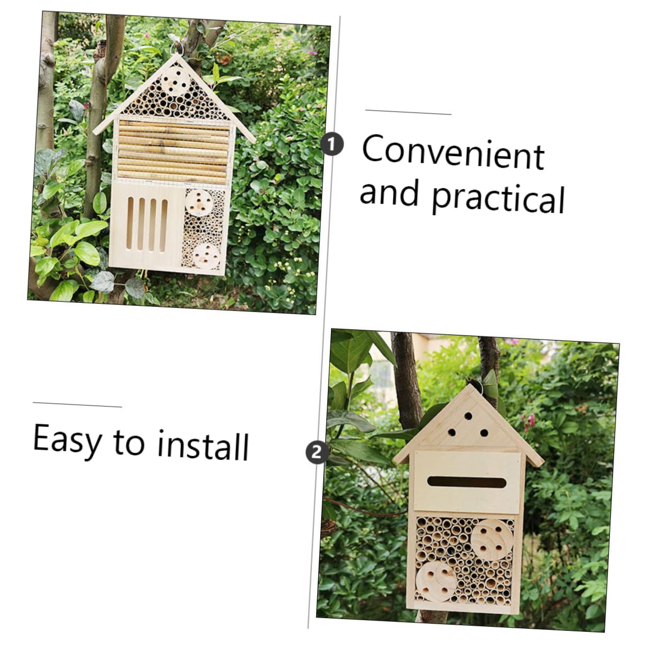 ERINGOGO 2Stücke Bienenhaus für Garten Holz Insektenhotel mit Aufhängung Dekoration für Wildbienen und Insekten Naturfreundliche Nisthilfe
