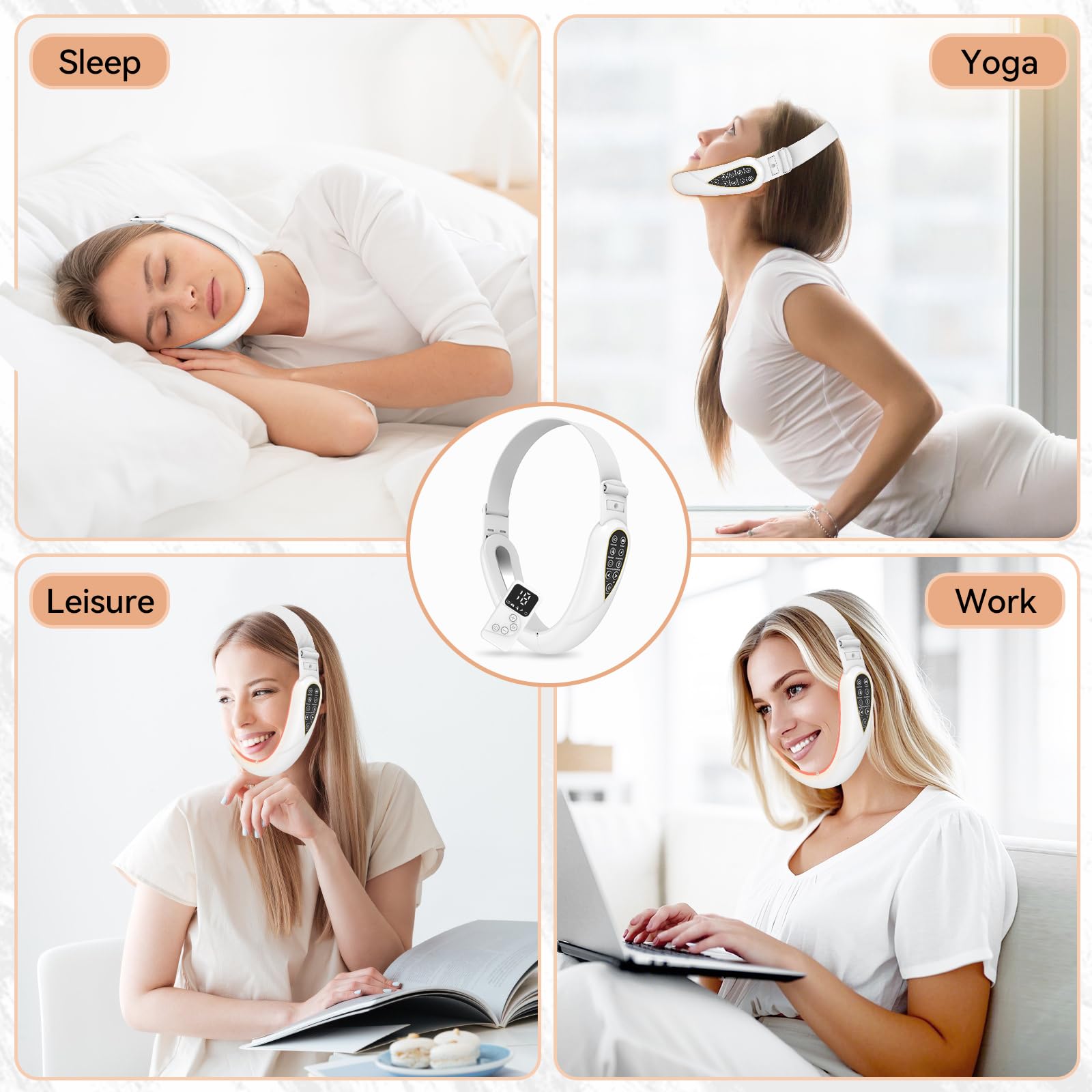 V-Face Shaping Massager Electric, EMS Facelifting Dispositivo 5 Modos 5 Niveles de Intensidad Azul Lámpara de Luz Roja Masajeador Facial Masajeador Facial V Shape Face Doppelkinn Reductor con Mando