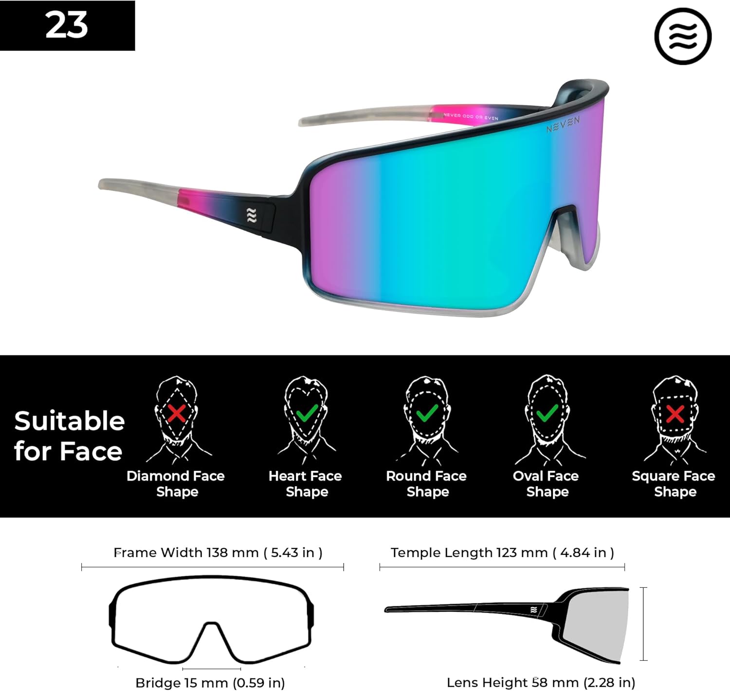 NEVEN 23 Men’s Polarized Sunglasses - UV Protection Wrap Around Glasses - Bold Sports Sunglasses for Athletes, Coaches