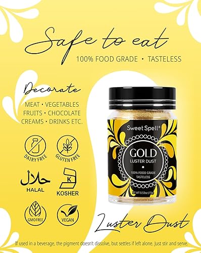 Miniatura 4 de Sweet Spell Gold Luster Dust - Purpurina comestible (0.53 oz)  Polvo de perlas brillantes para decorar pasteles, chocolate, bebidas, cócteles, 100%